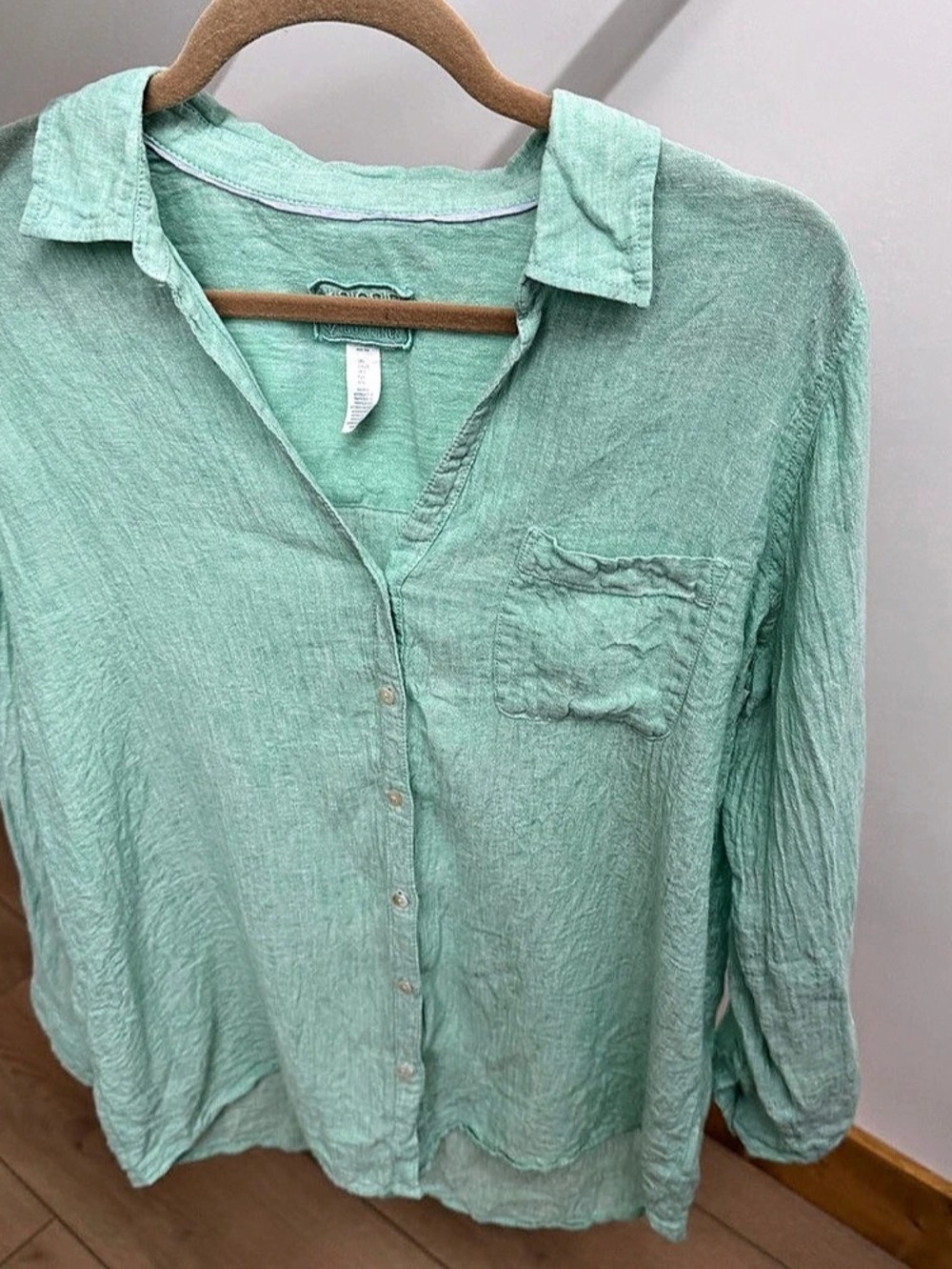 Sigrid Olsen 100% Linen Button-Down Tunic Aqua - Medium